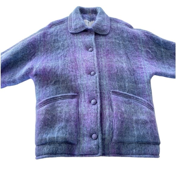 VTG Freedom Wear Irish Mohair Wool Coat Jacket Sz Medium Plaid Purple Periwinkle - Picture 10 of 16
